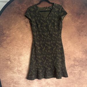 Banana Republic Olive and Black Patterned Mini Wiggle Dress